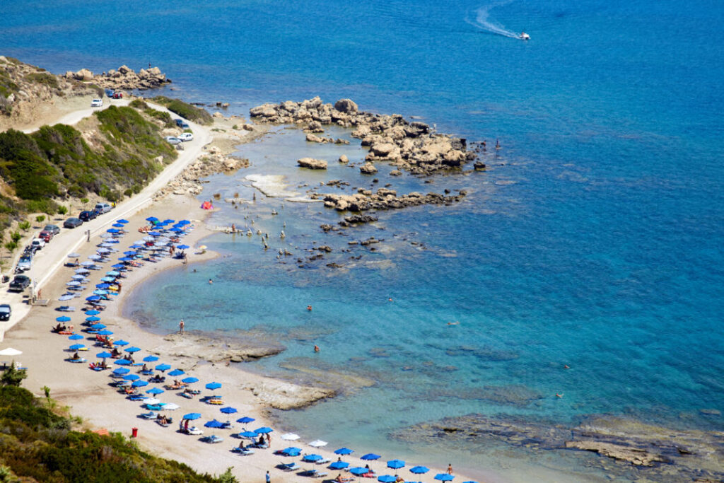 Plaża naturystów w Faliraki, Wyspa Rodos, Grecja