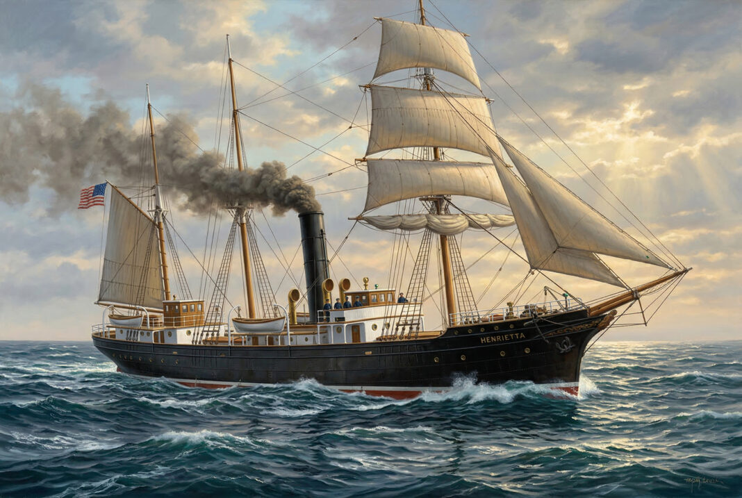 Replika parowca "Henrietta" wygenerowana przez AI na podstawie opisu w powieści "W 80 dni dookoła świata"