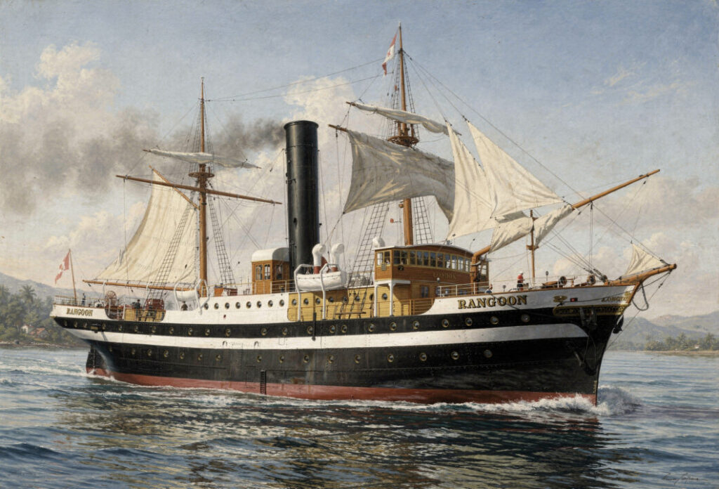Replika parowca „Rangoon" wygenerowana przez AI na podstawie opisu w powieści "W 80 dni dookoła świata"